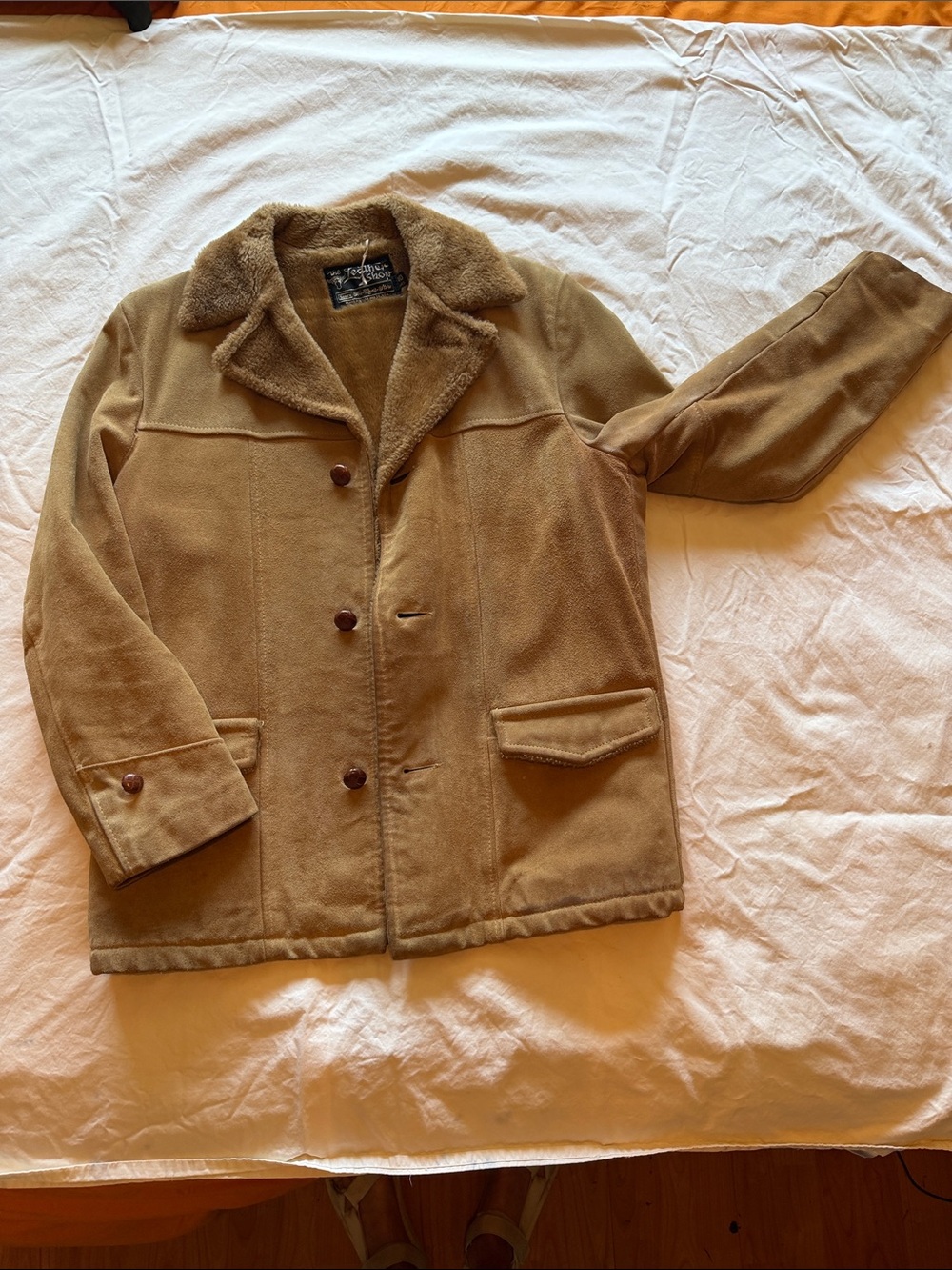 Vintage 60s 70s Sears The Leather Shop Suede Sherpa Jacket Tan 40 REG USA